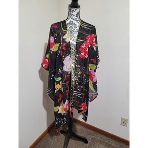 Nicole Miller New York Kimono Womens One Size Black Floral